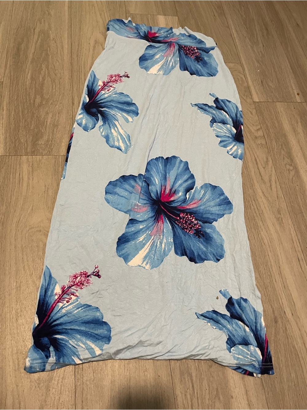 No Boundaries Light Blue Floral Maxi Skirt with Blue Hibiscus Print